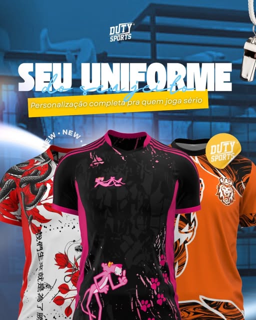 Publicação Duty com modelos personalizados em vermelho, preto com rosa e laranja